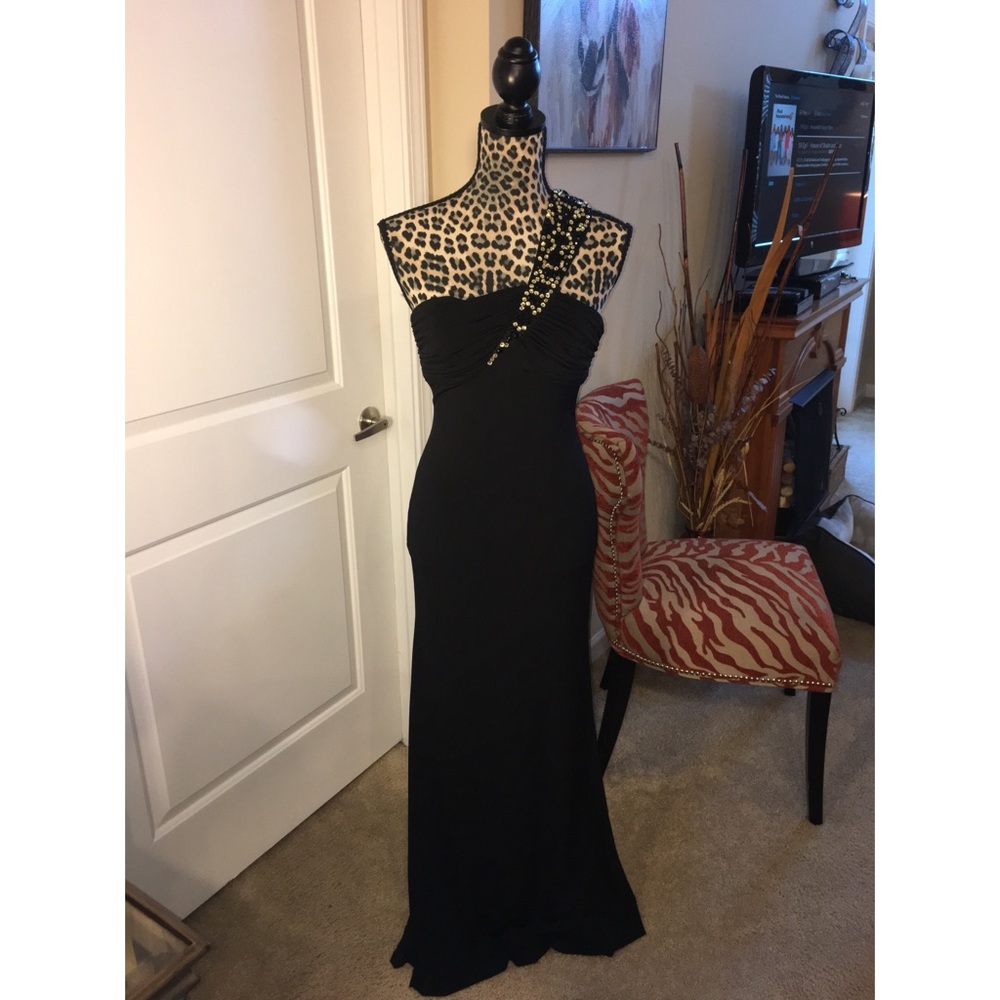 Calvin Klein Jeweled One Shoulder Gown